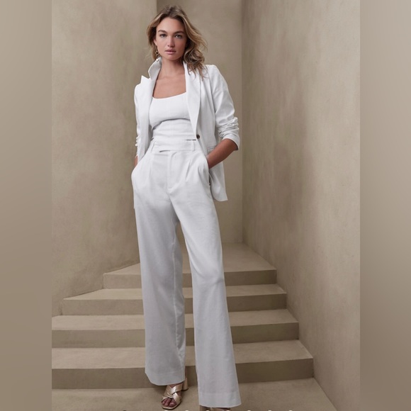 FINAL MARKDOWN! Banana Republic White High-Rise Linen Blend Pant - Picture 6 of 9